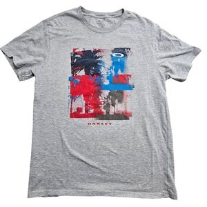 Oakley Mens Gray Graphic T-Shirt Regular Fit Abstract Palm Tree Print FA13 L Y2K